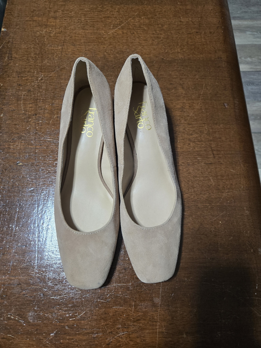 Franco Sarto Beige Suede Square-Toe Flats
